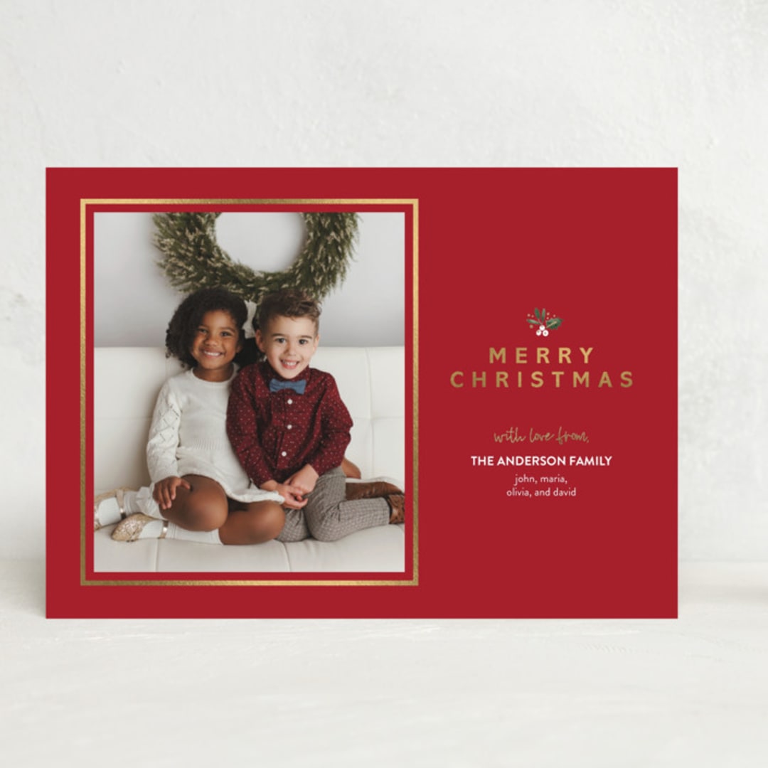 "Holly Sprig" - Stationery in Candied Apple by Sarah Hawkins Designs - Front