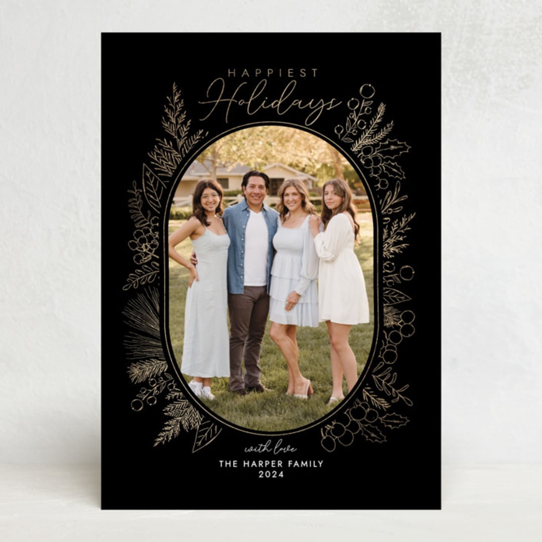 "Gilded Winter Foliage" - Stationery in Coal by Sarah Hawkins Designs - Front