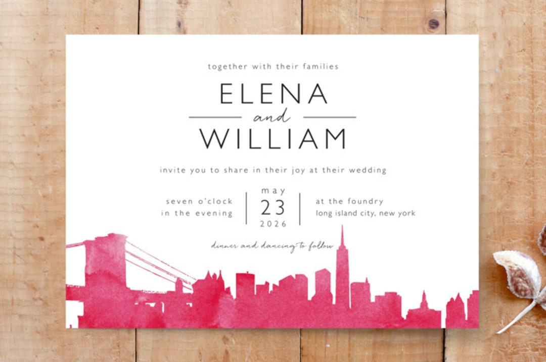"Skyline New York- Landscape" - Stationery in Magenta by Laura Condouris - Front