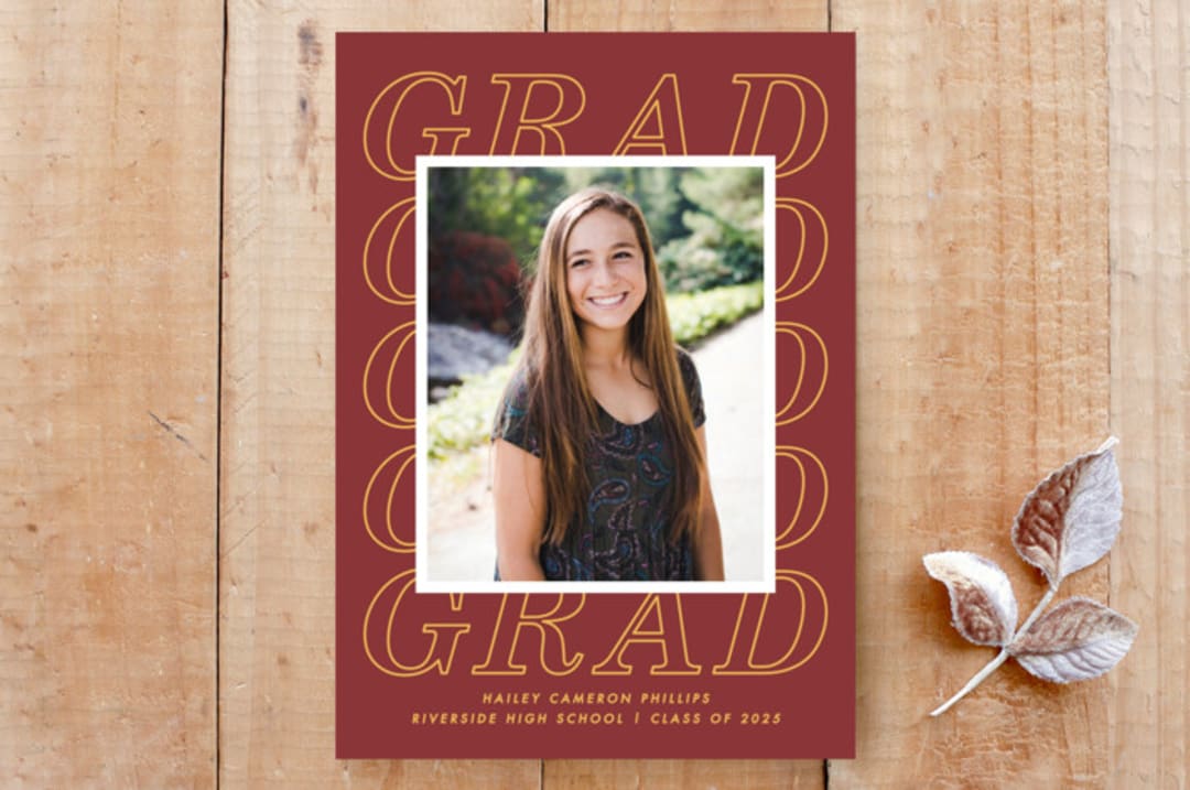 "Grad Typography Graduation Announcement" - Stationery in Maroon by Amber Barkley - Front