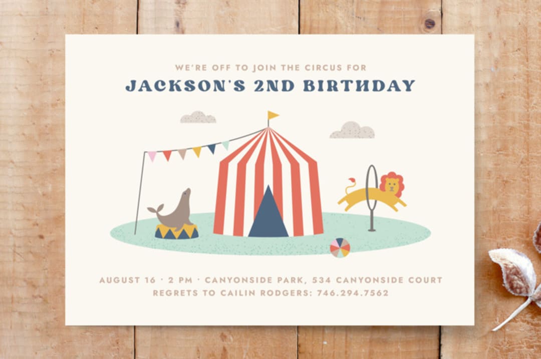 "Off to Join the Circus Invitation" - Stationery in Navy by Amber Barkley - Front