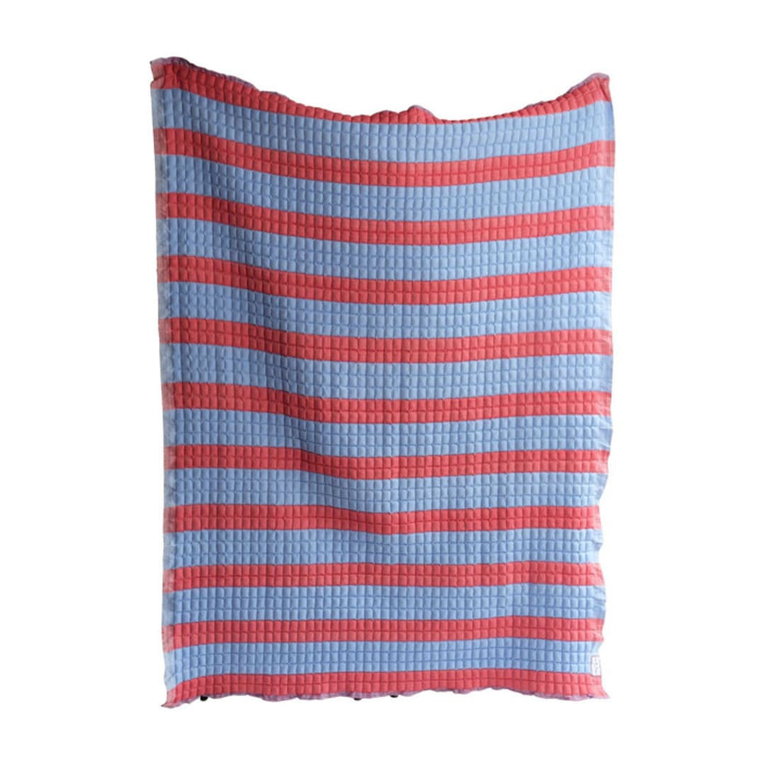 "Cherry Red + Blue Sujani Quilt - Twin/Oversized Throw (60x70)" - Quilts and Bedspreads in red by Michelle Pham