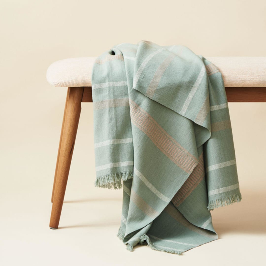 "Sage Organic Cotton Bedspread King size" - Quilts and Bedspreads in green by Anjali Purohit