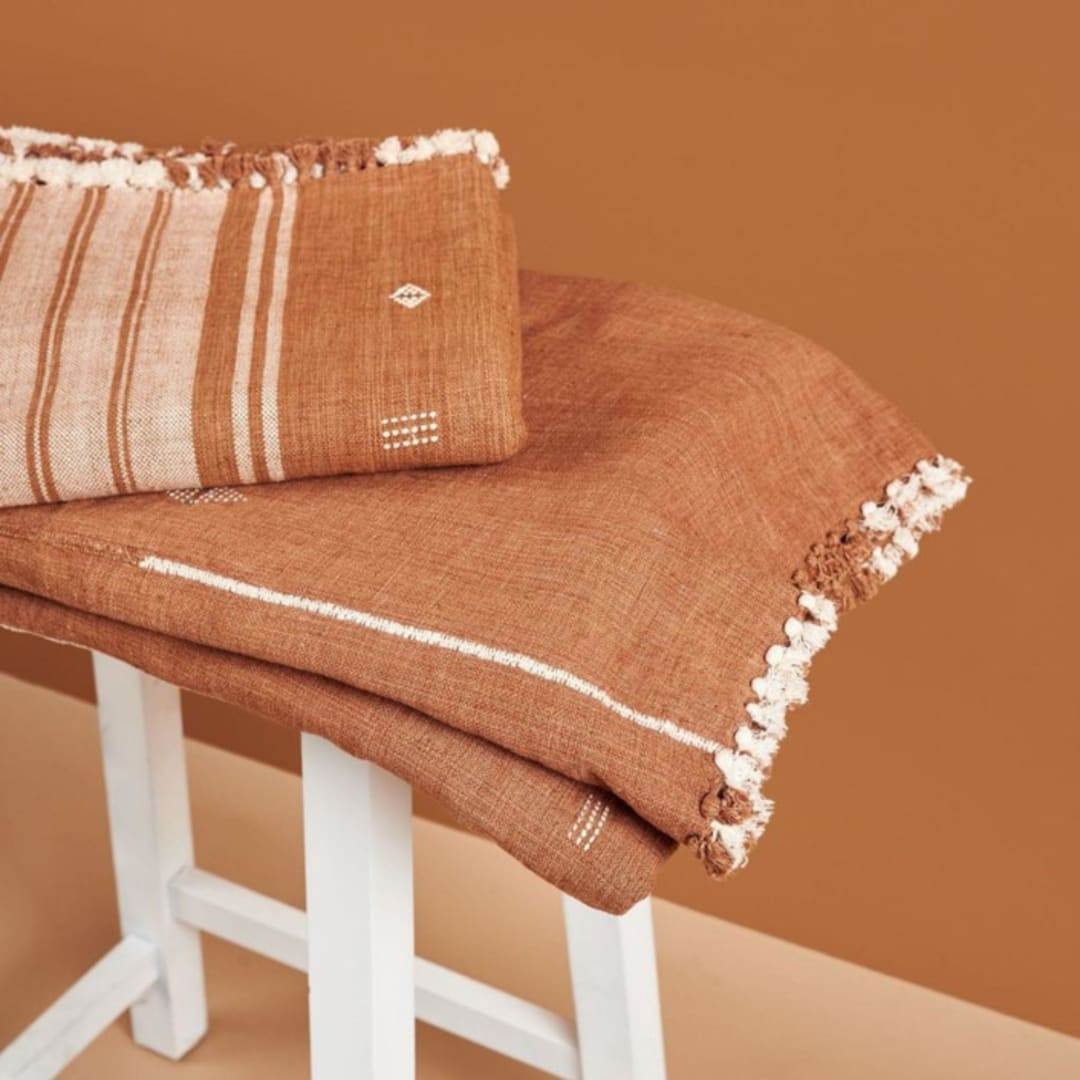 "Reyti Oragnic Cotton Throw / Bedspread" - Quilts and Bedspreads in brown by Anjali Purohit
