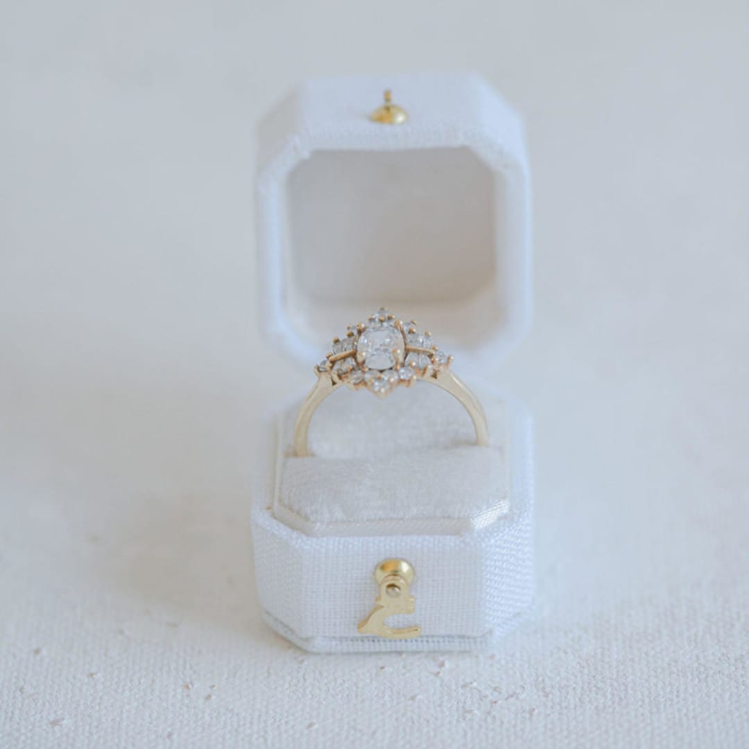 "Octagon Mini Modern Georgian Ring Box (Snow White)" - Ring Boxes in white by The Heirloom Ring Box
