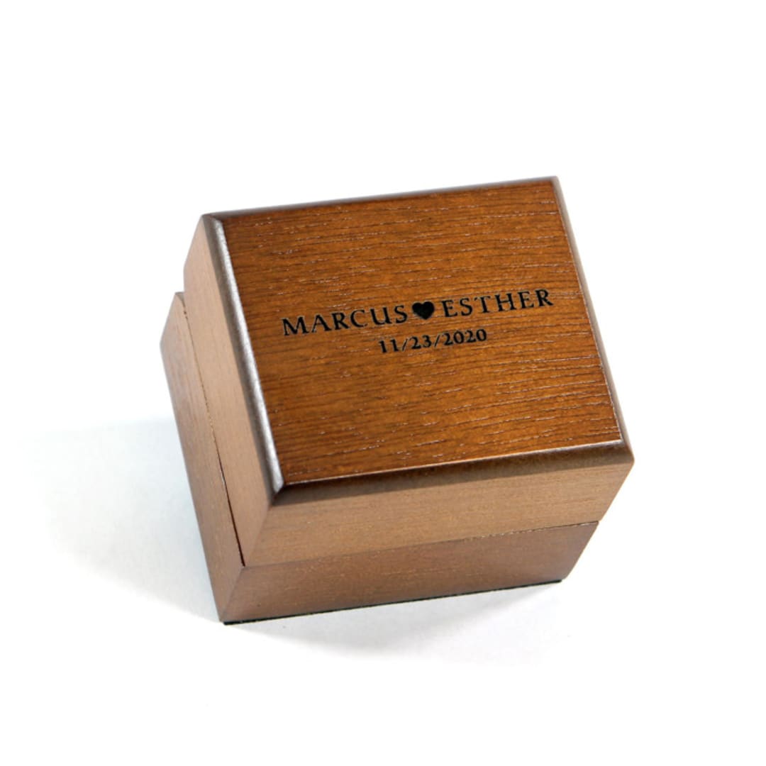 "Personalized Names Wood Ring Box - Single Slot" - Ring Boxes in brown by Soulmatebox