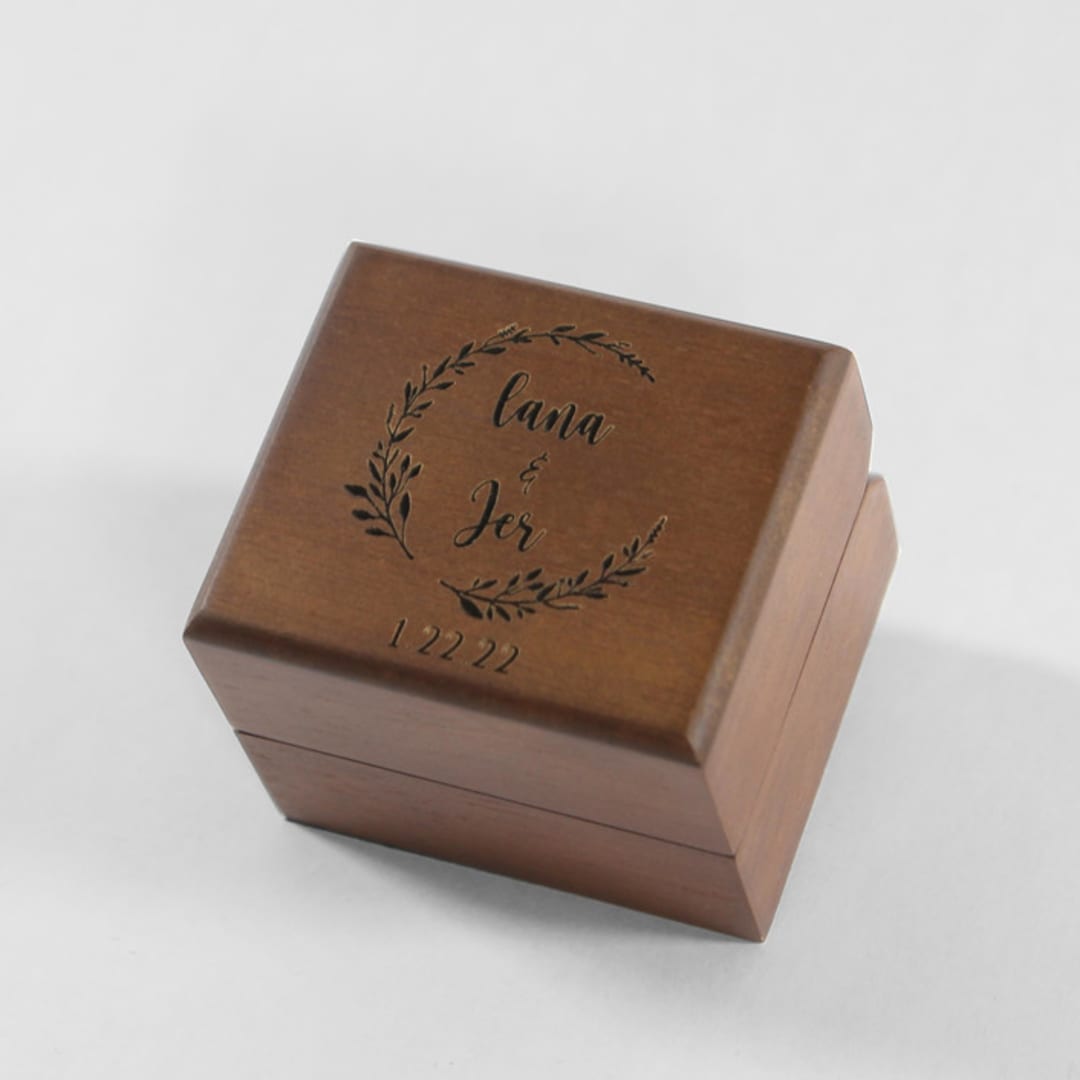"Personalized Initials Wood Ring Box - Single Slot" - Ring Boxes in brown by Soulmatebox