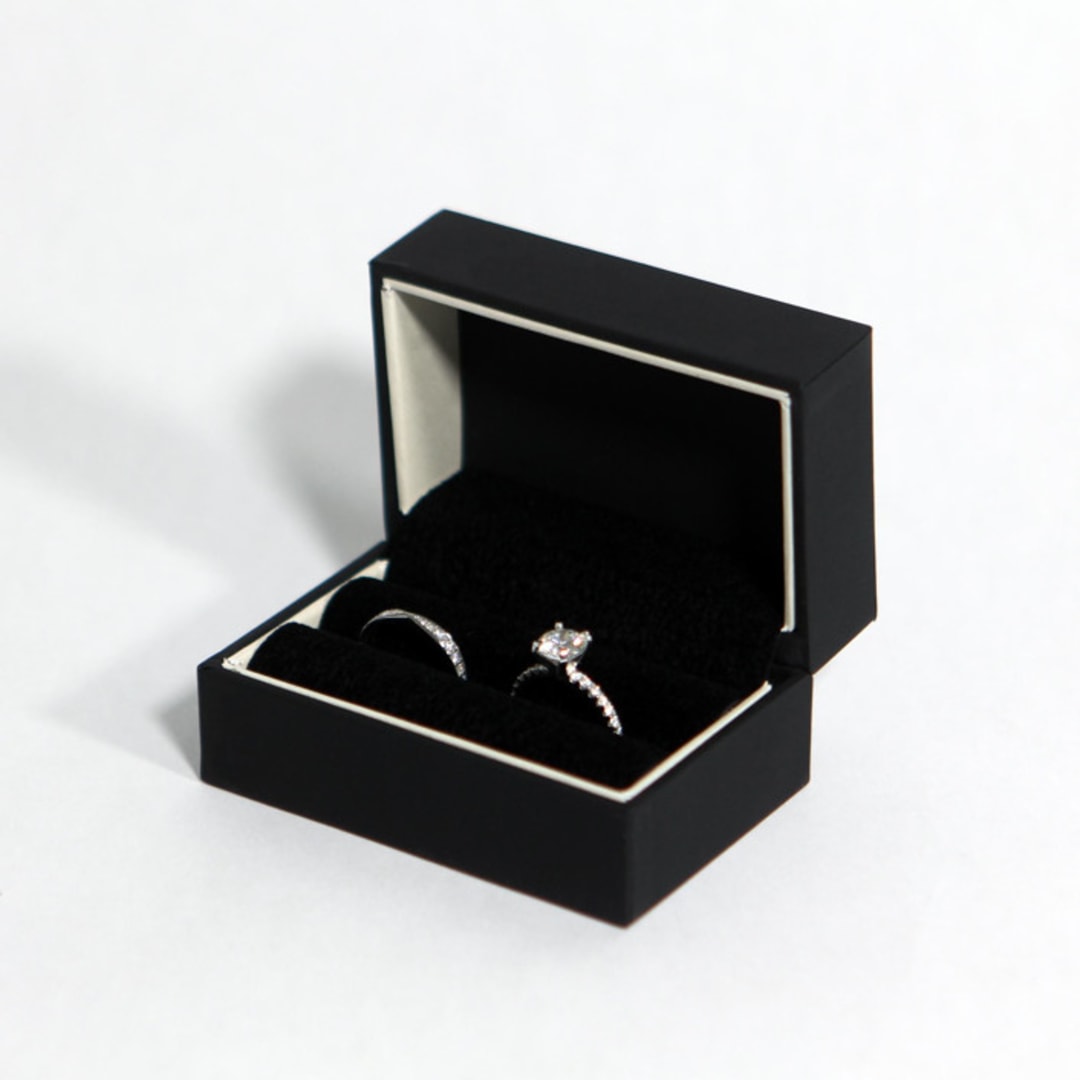 "Black Ring Box with White Stripe - Double Slot" - Ring Boxes in black by Soulmatebox