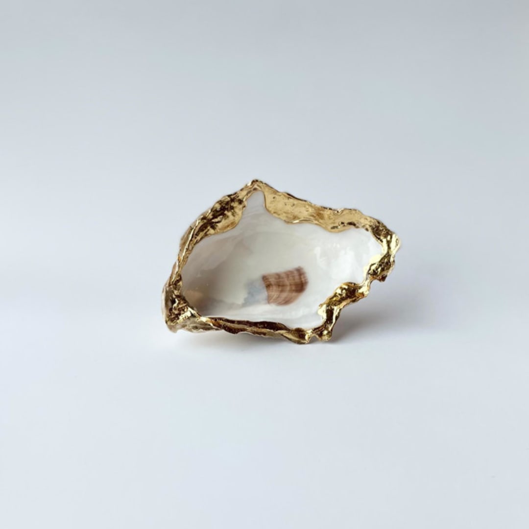 Gold Leaf Oyster Shell Wedding Ring Dish