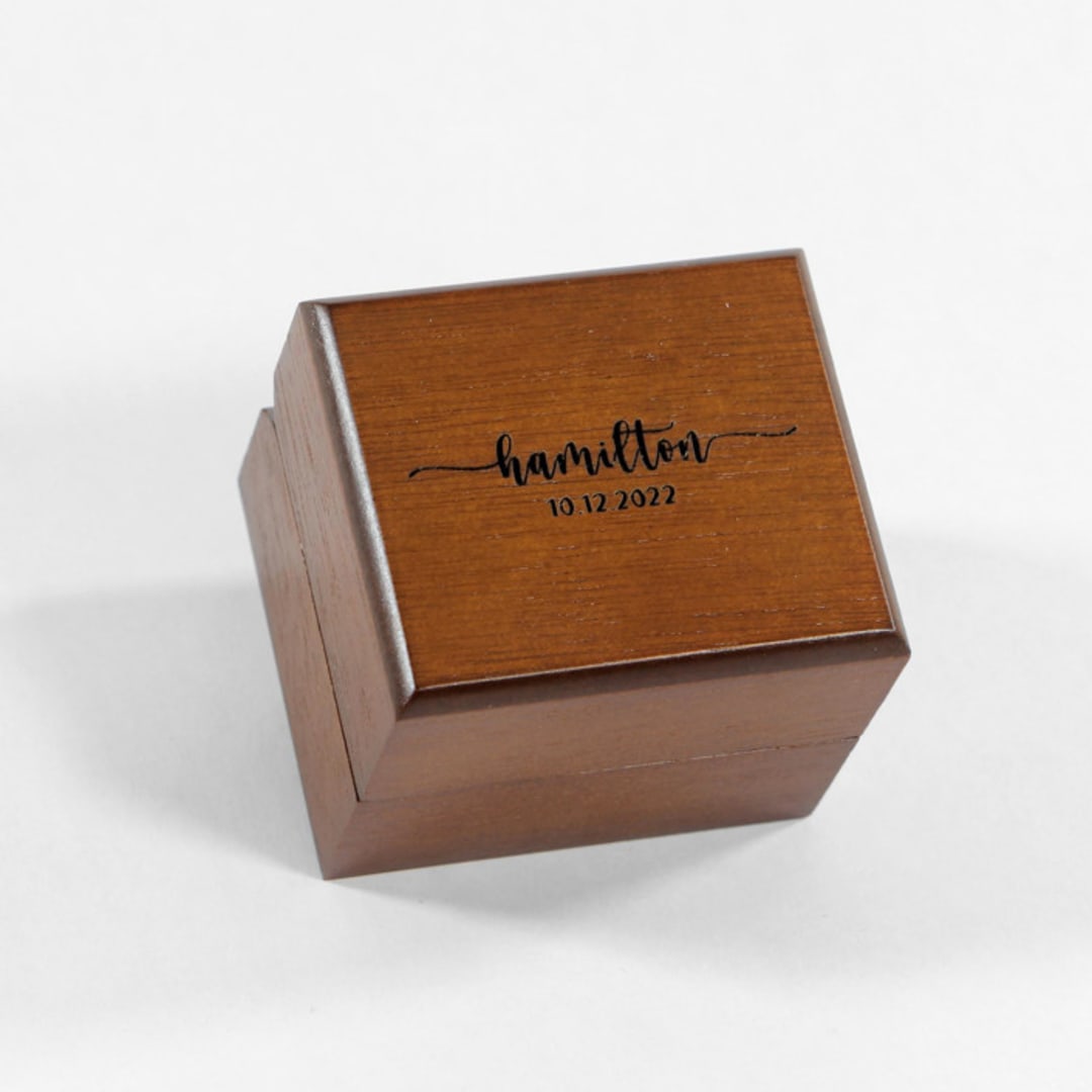 "Personalized Name & Date Wood Ring Box - Single Slot" - Ring Boxes in brown by Soulmatebox