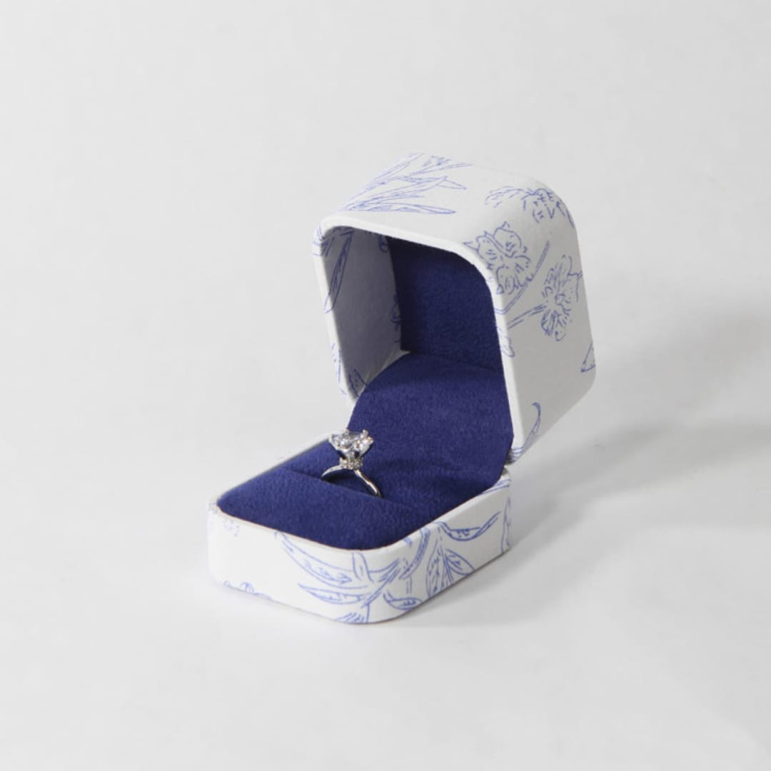 "Blue Toile Ring Box" - Ring Boxes in white by Soulmatebox