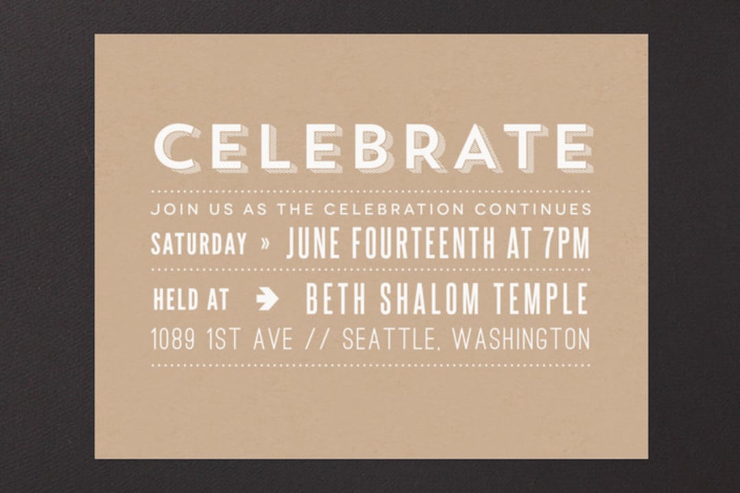 "Simply Krafted" - Mitzvah Reception Cards in Cotton by That Girl Press - Front