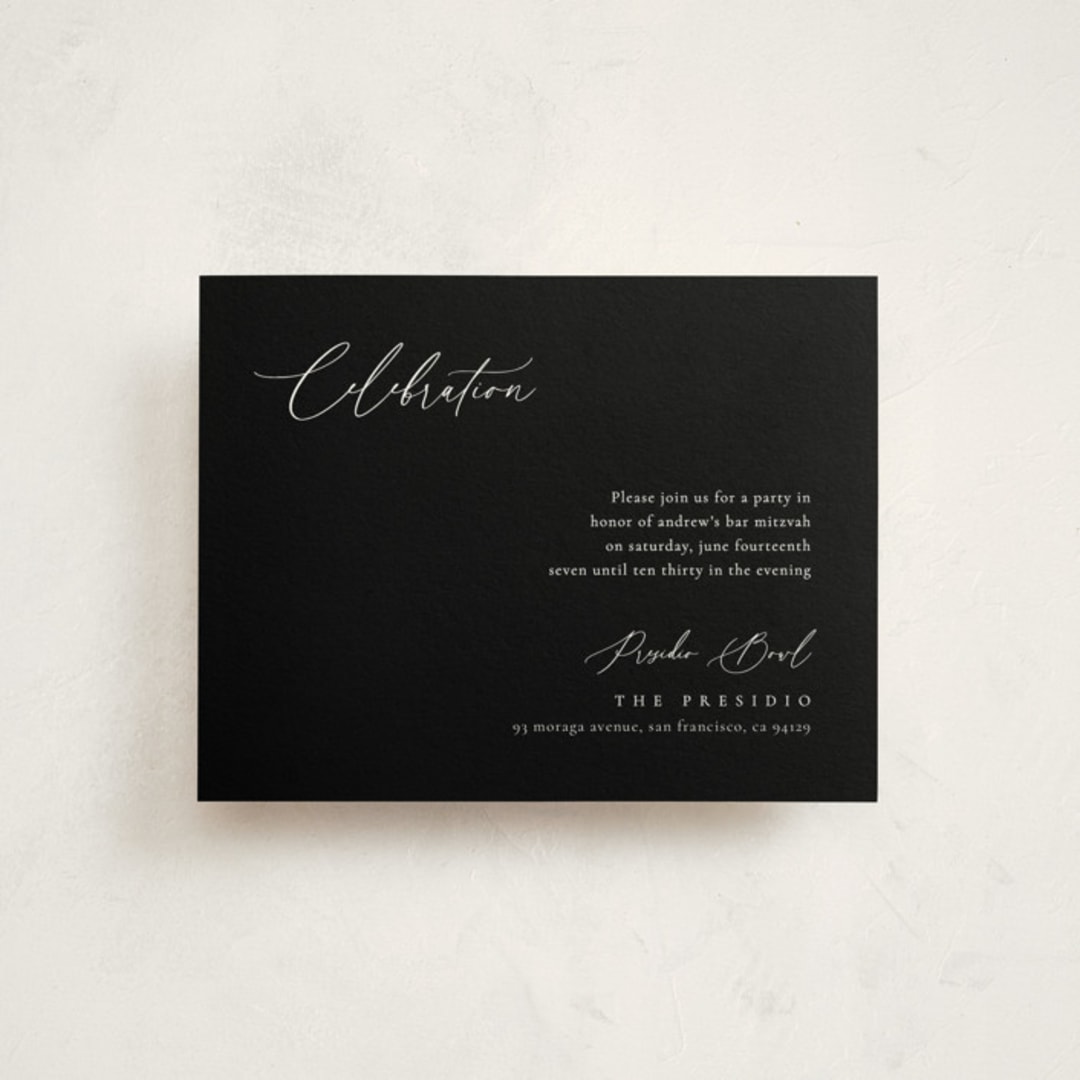 "Corner" - Mitzvah Reception Cards in Midnight by Kelly Schmidt - Front