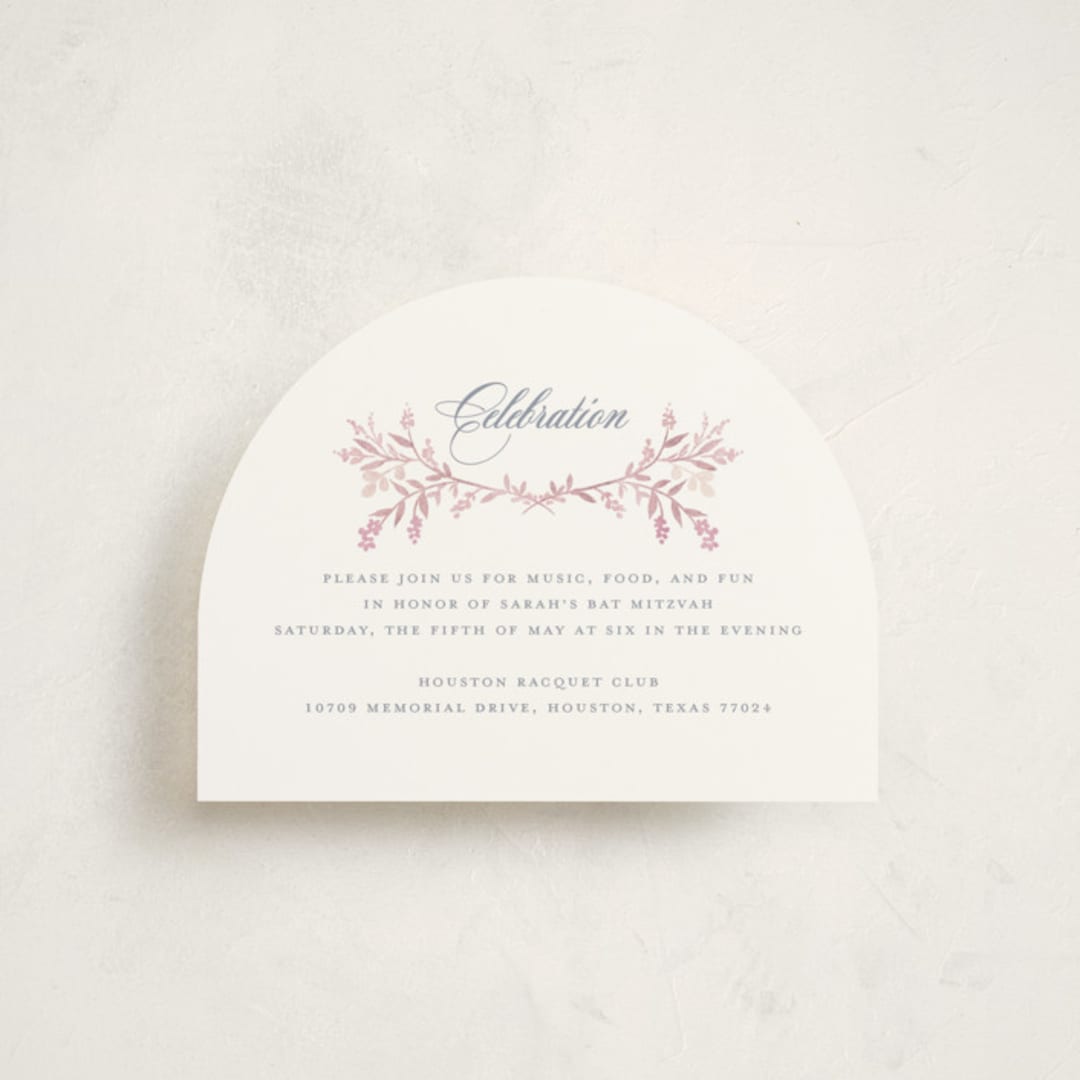 "Monogrammed" - Mitzvah Reception Cards in Rosebud by Petra Kern - Front