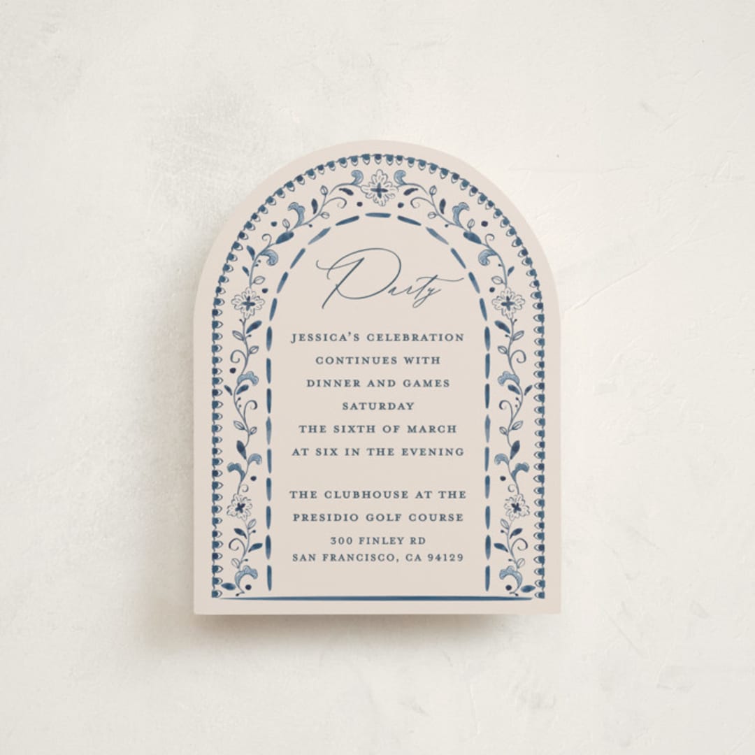 "Talavera" - Mitzvah Reception Cards in Navy by Meagan Christensen - Front