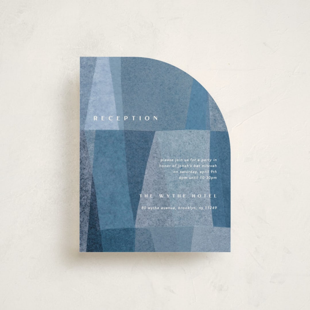 "denim patchwork" - Mitzvah Reception Cards in Seaside by Carrie Moradi - Front