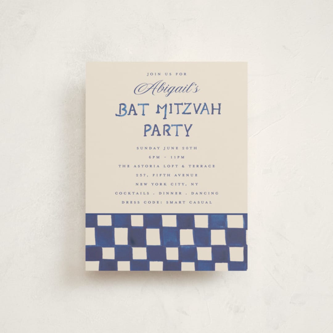 "Painted Mitzvah" - Mitzvah Reception Cards in Butter by Teju Reval - Front