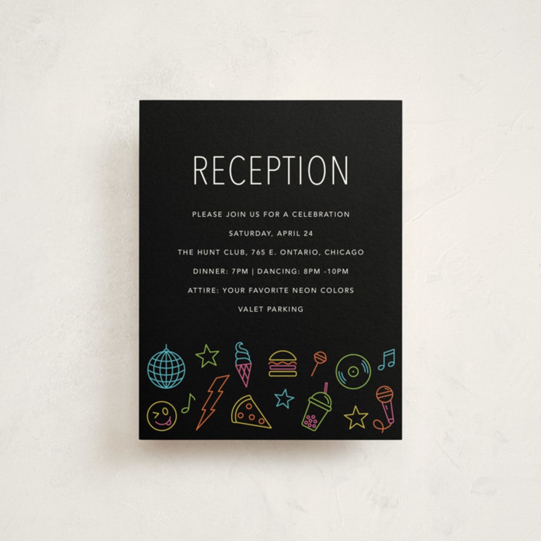 "Neon Vibes" - Mitzvah Reception Cards in Candy by Brandy Folse - Front