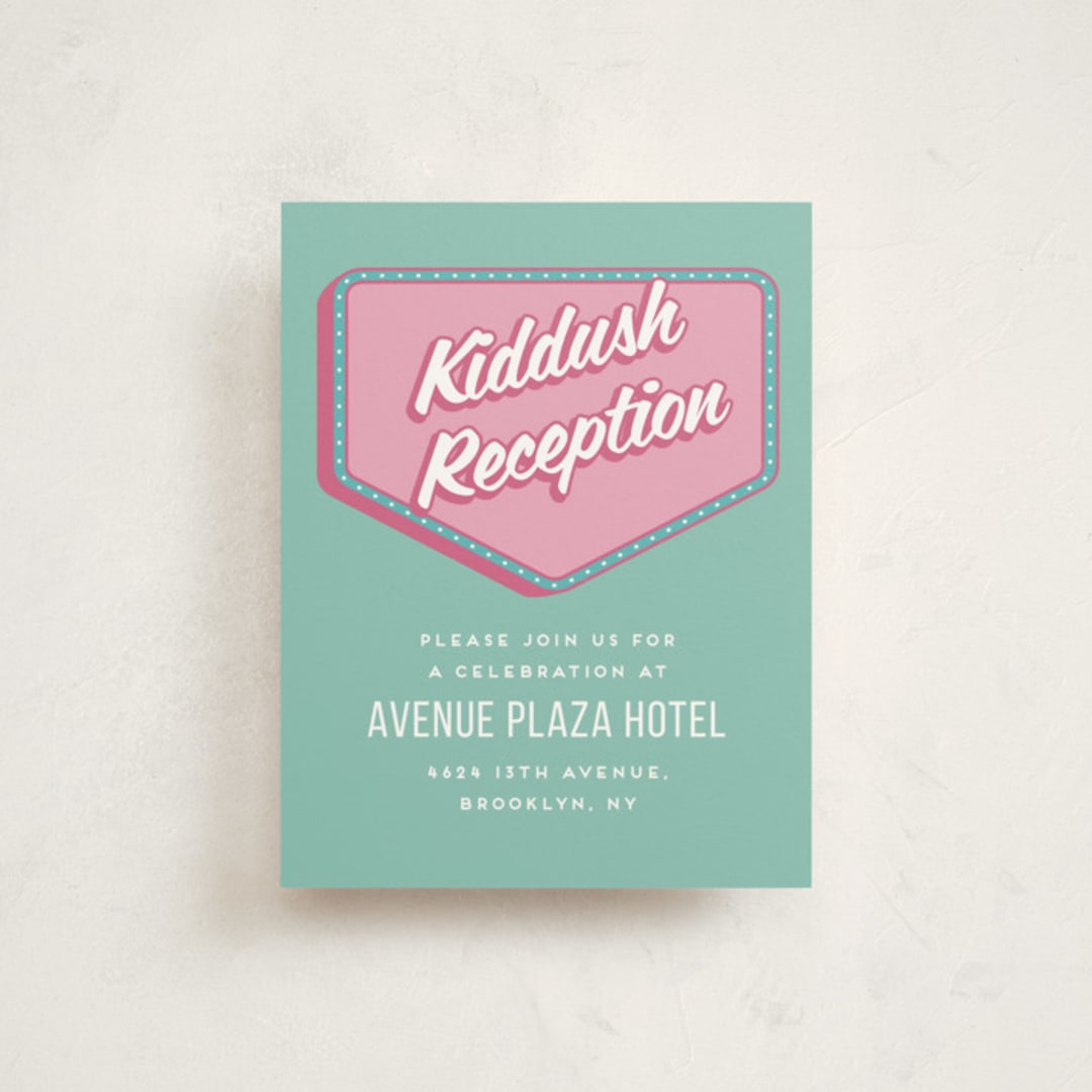 "Las Vegas" - Mitzvah Reception Cards in Cotton Candy by Claudia Orengo - Front