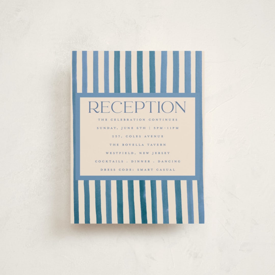 "Painted Stripes" - Mitzvah Reception Cards in Sky by Teju Reval - Front