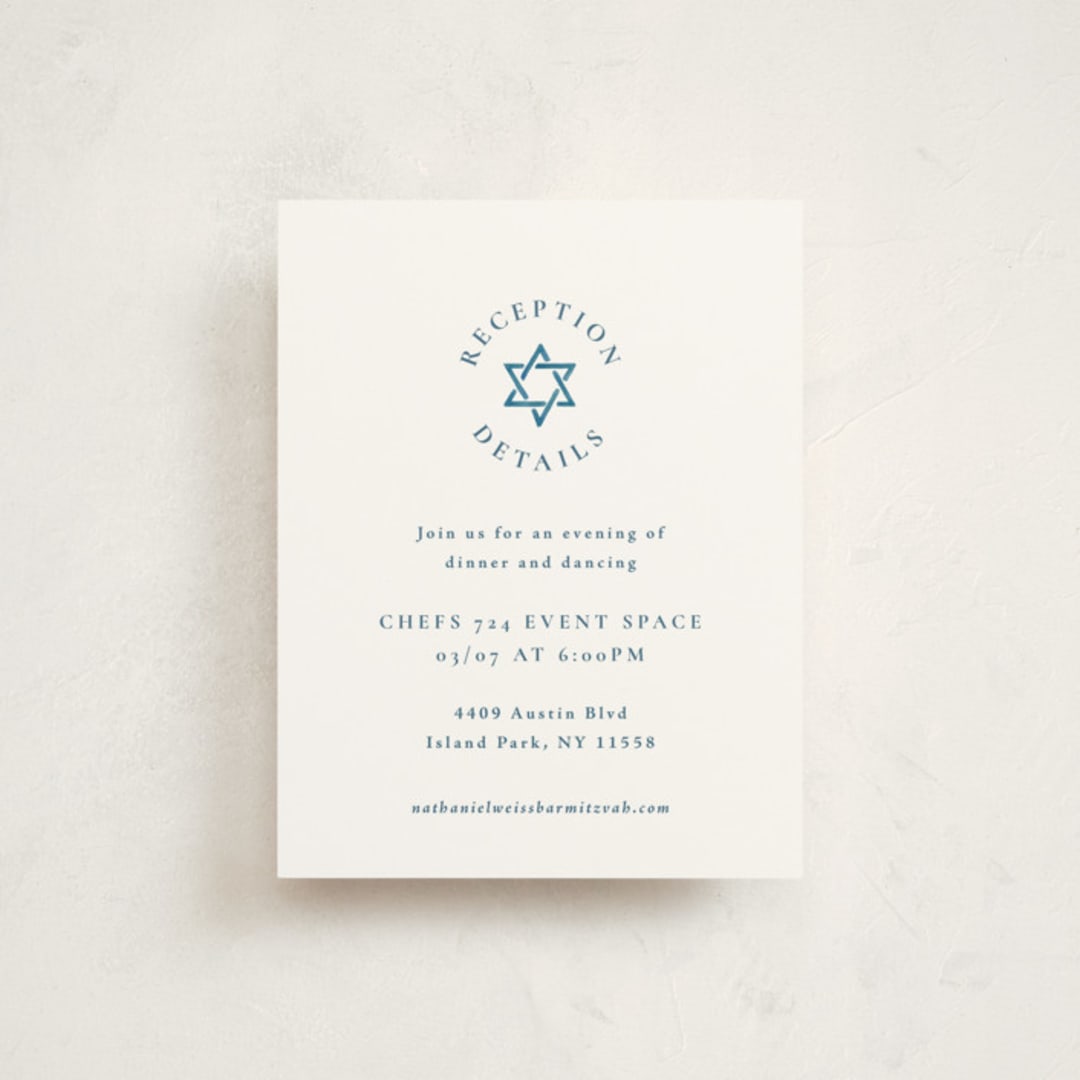 "Painted Star" - Mitzvah Reception Cards in Lake by Olivia Raufman - Front