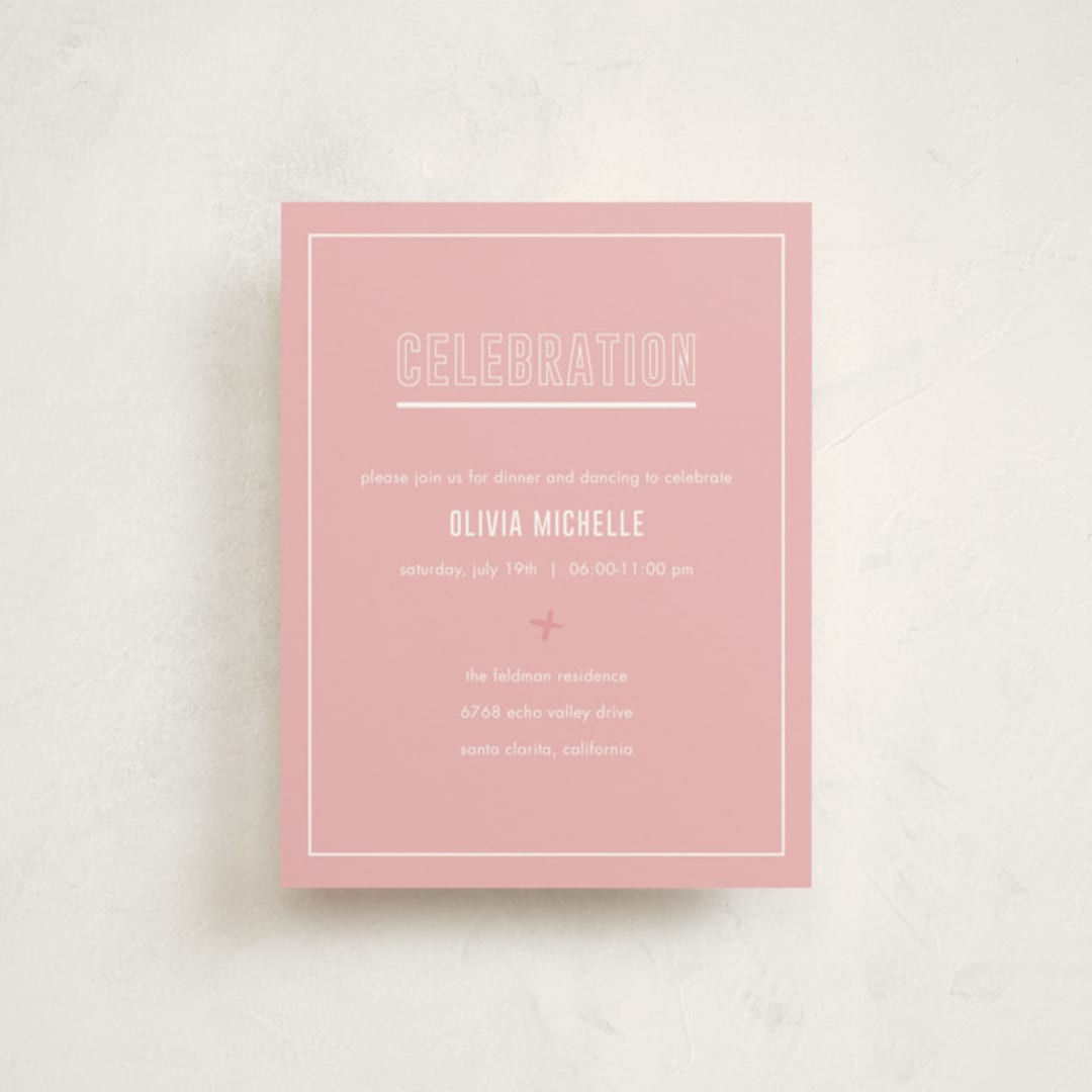 "Bold Name" - Mitzvah Reception Cards in Peony by Ilene Guy - Front