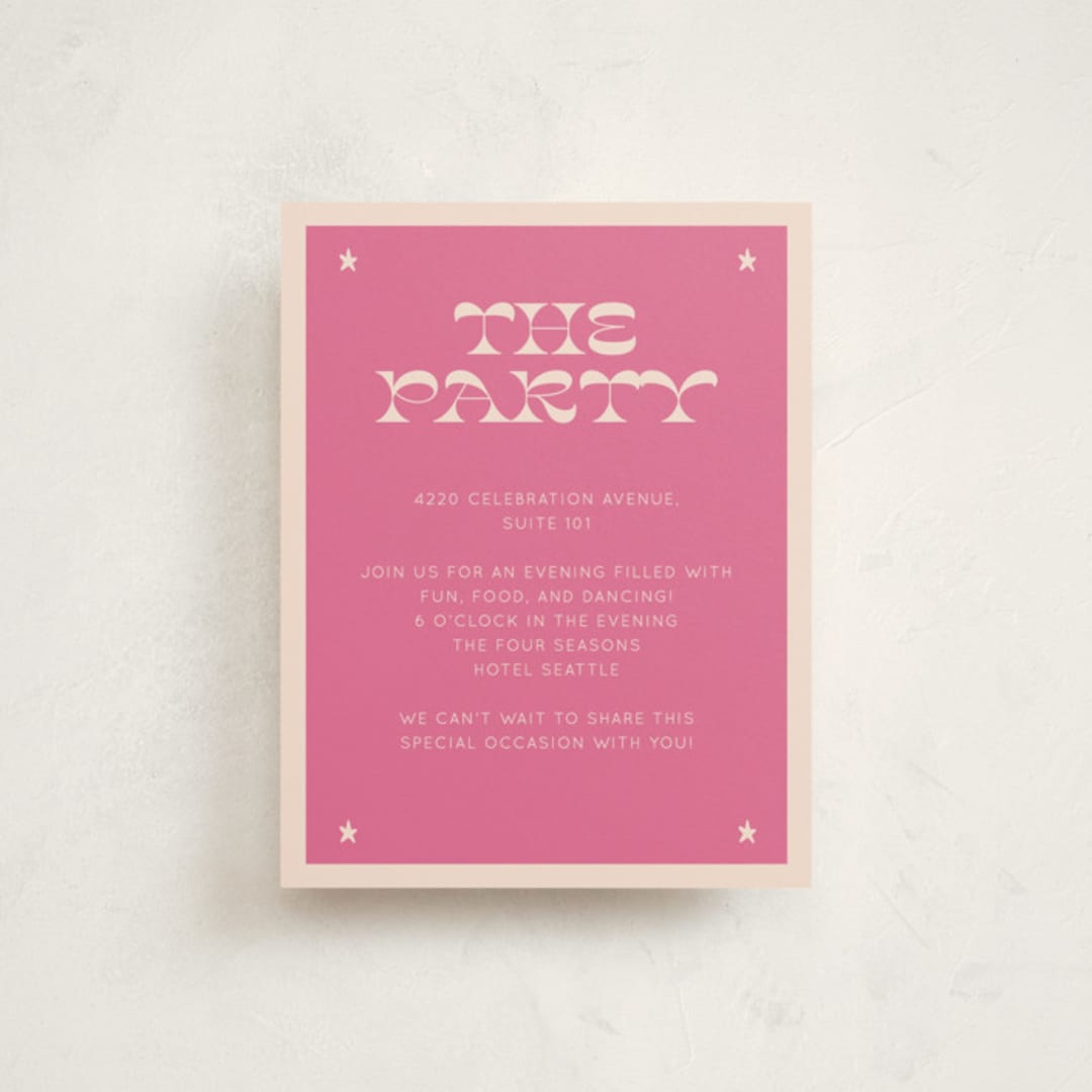 "Cowgirl" - Mitzvah Reception Cards in Peony by Rachel Cassel - Front