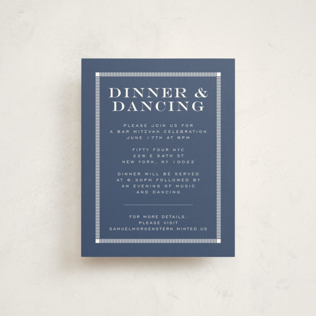 "Square Frame" - Mitzvah Reception Cards in Navy by Jenna Holcomb - Front