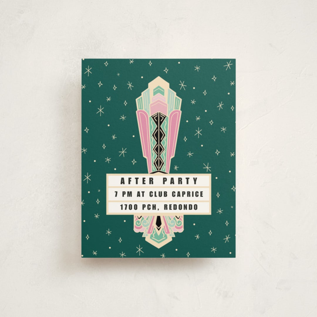 "Bat Mitzvah Theatre Marquee" - Mitzvah Reception Cards in Peony by Becky Nimoy - Front