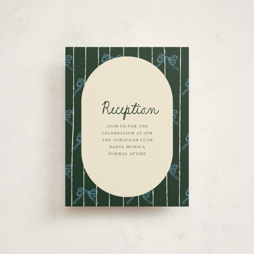 "Oval Bow Wreath" - Mitzvah Reception Cards in Forest by Aviva Atri - Front