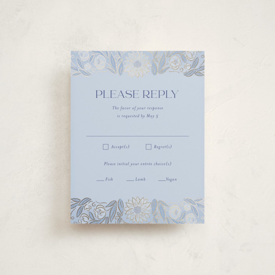 "Blooming Mitzvah" - Mitzvah RSVP Cards in Sky by Simona Camp - Front