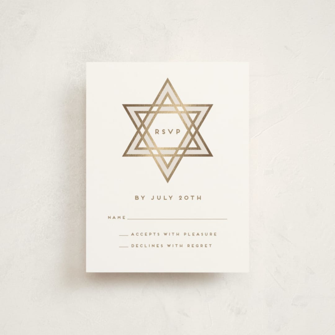 "Square Star of David" - Mitzvah RSVP Cards in Cream by Stacy Maalouf - Front