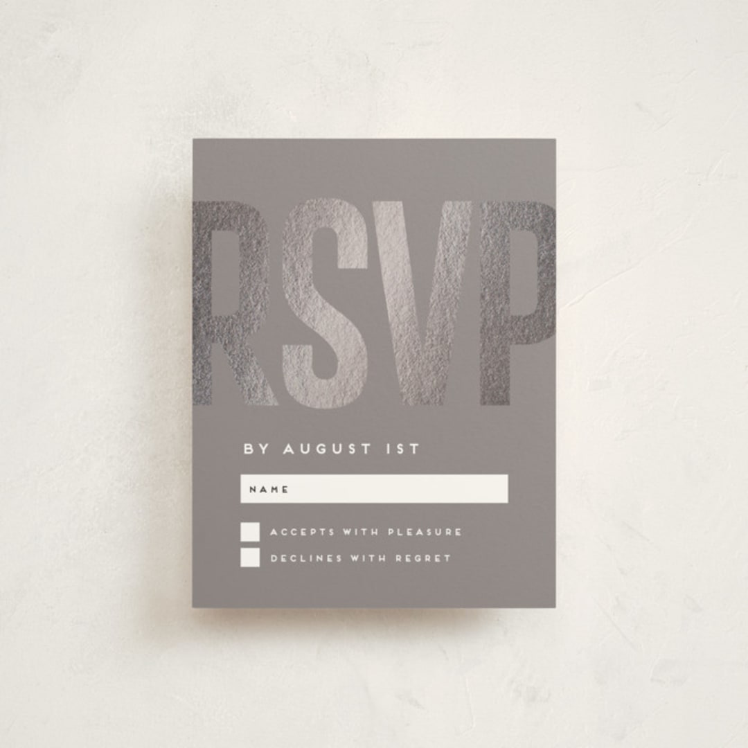 "Modern Foil Bar Mitzvah" - Mitzvah RSVP Cards in Charcoal by Stacy Maalouf - Front