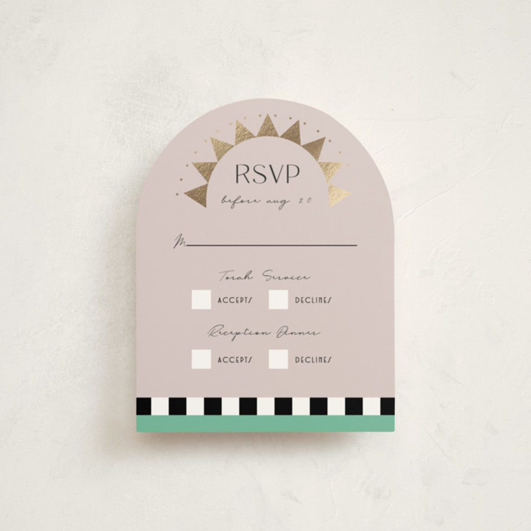 "Hollywood Deco" - Mitzvah RSVP Cards in Aqua by Becky Nimoy - Front
