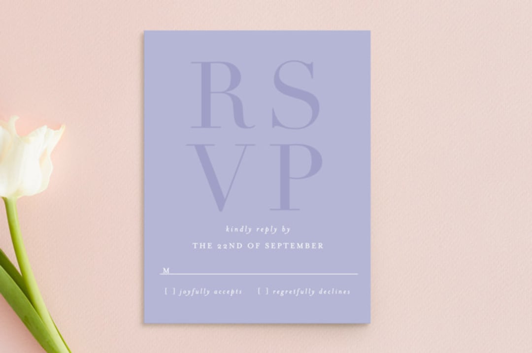 "Bold Mitzvah" - Mitzvah RSVP Cards in Lavender by Jackie Crawford - Front