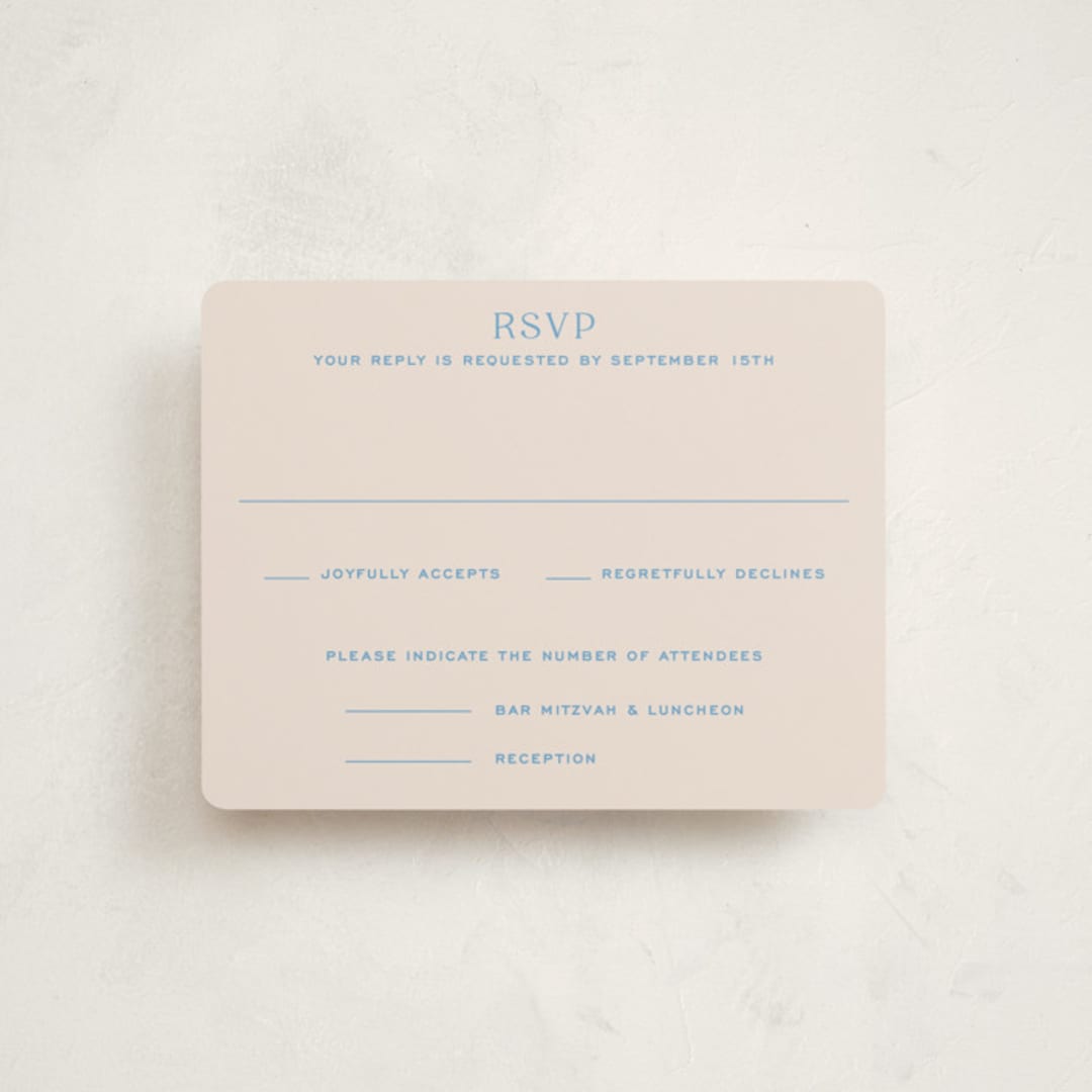 "Racquet" - Mitzvah RSVP Cards in Bluebell by Megan Davis - Front