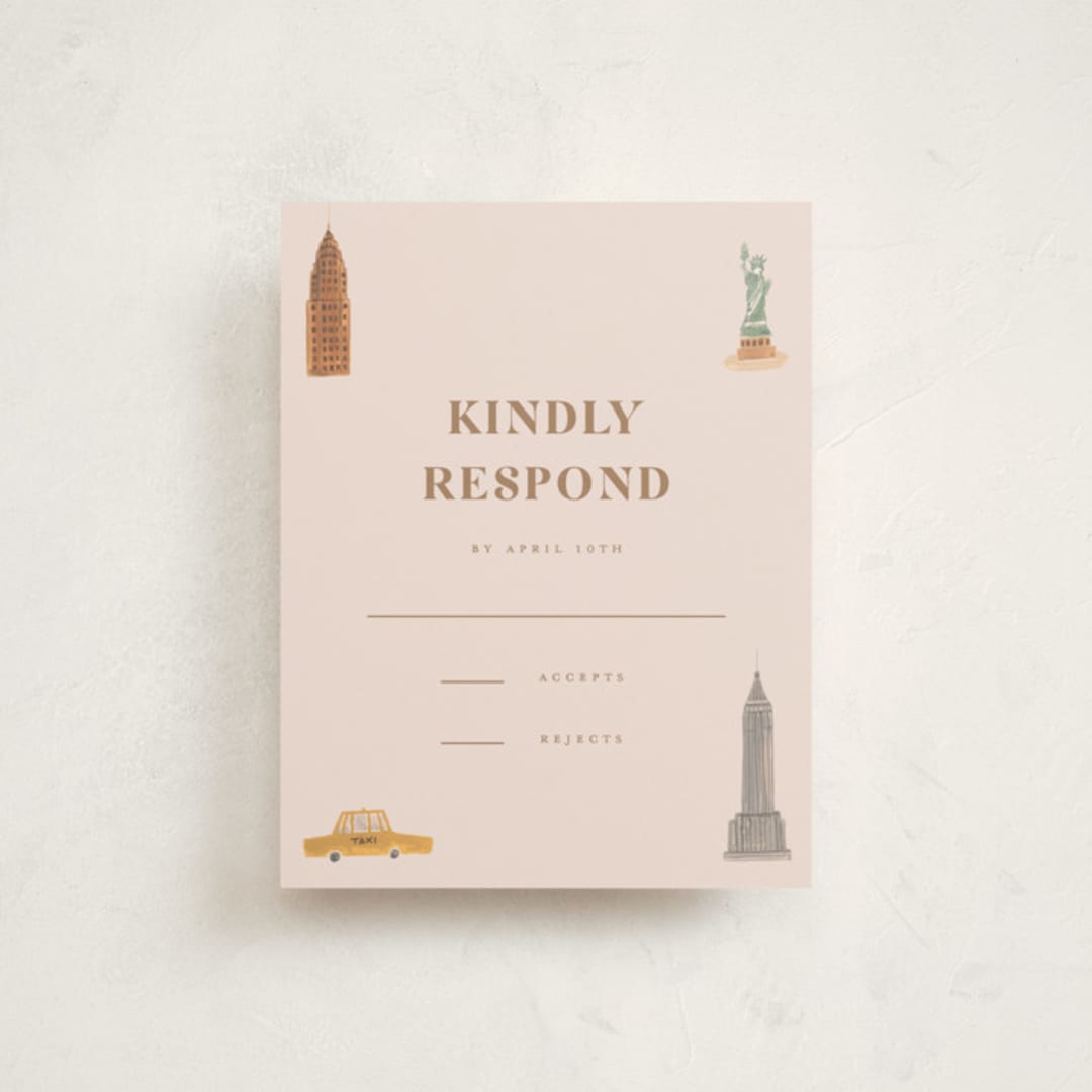 "Painted NYC" - Mitzvah RSVP Cards in Petal by Teju Reval - Front