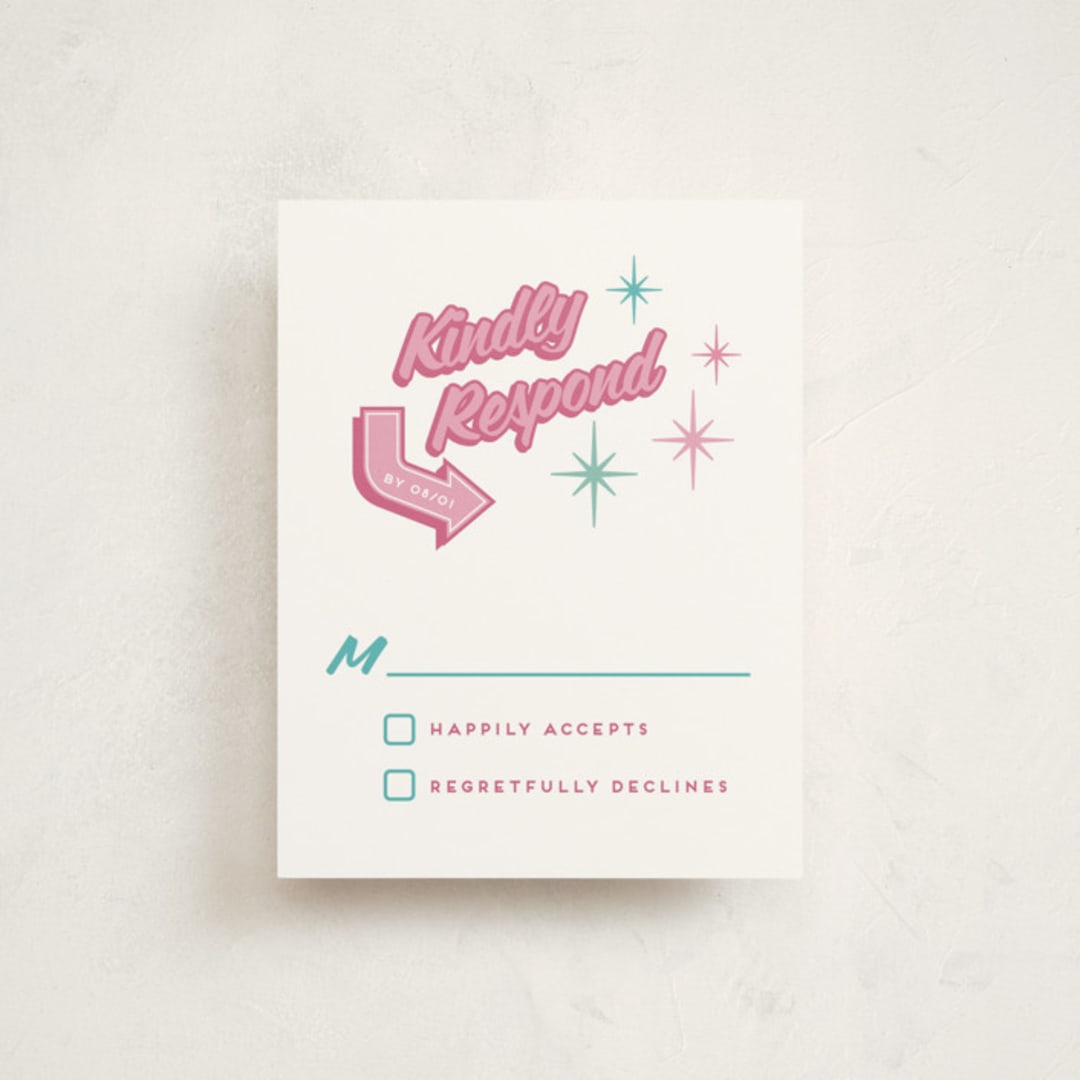 "Las Vegas" - Mitzvah RSVP Cards in Cotton Candy by Claudia Orengo - Front
