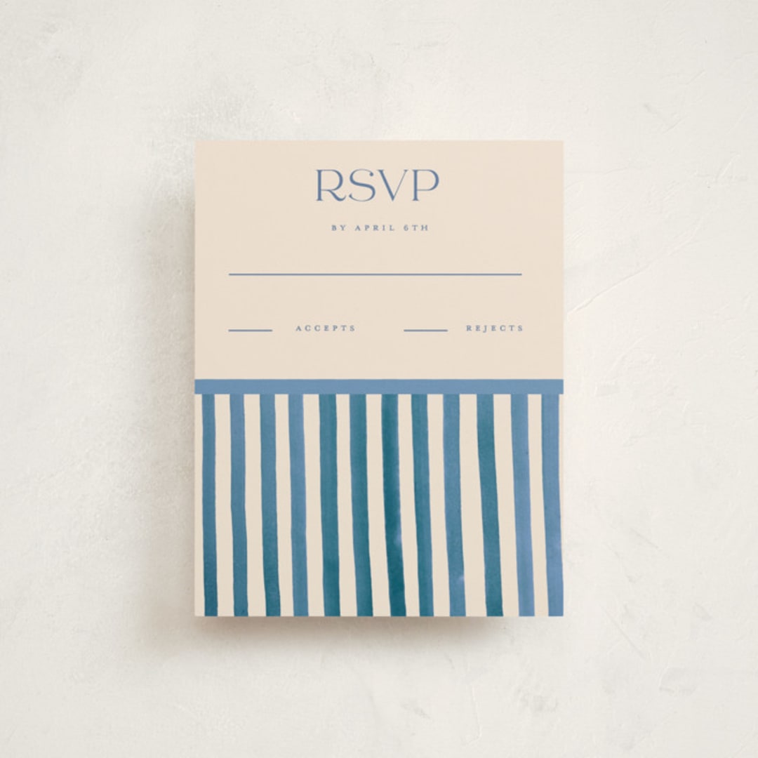"Painted Stripes" - Mitzvah RSVP Cards in Sky by Teju Reval - Front