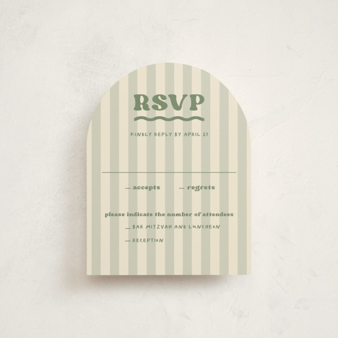 "Camp Mitzvah" - Mitzvah RSVP Cards in Sage by Creo Study - Front