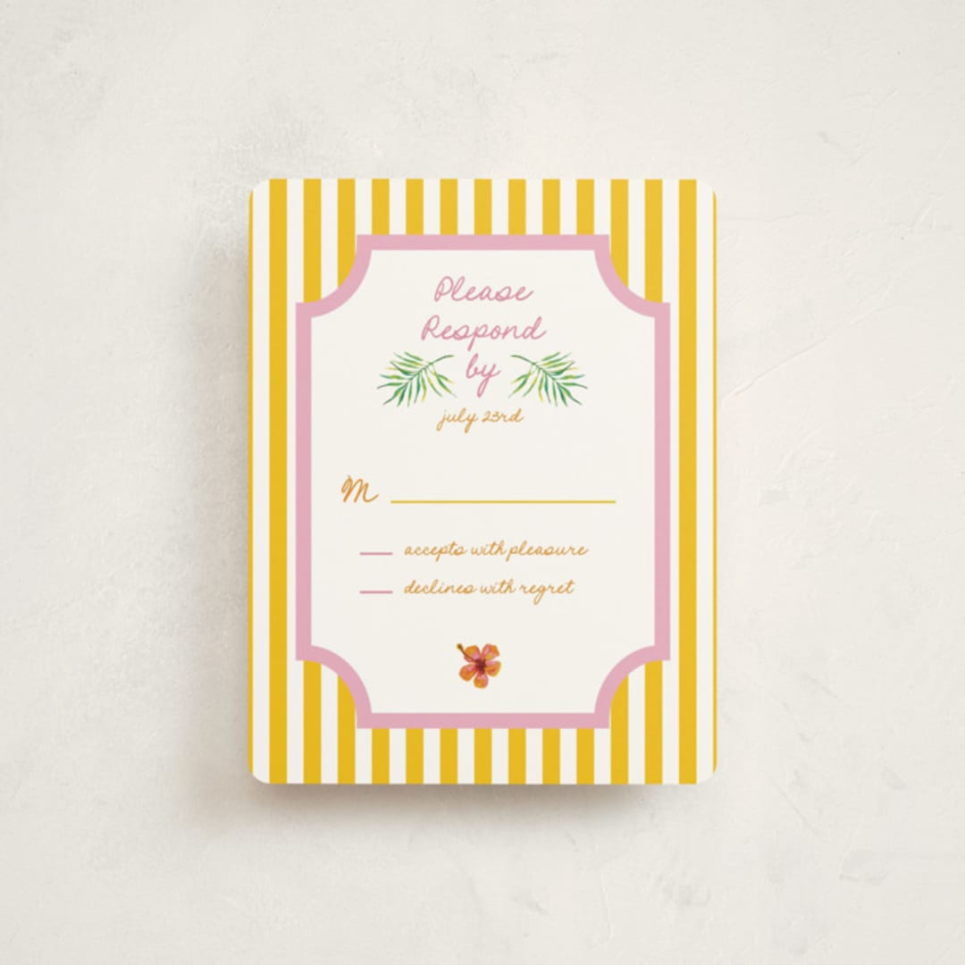 "Beach Club" - Mitzvah RSVP Cards in Lemon by Claudia Orengo - Front