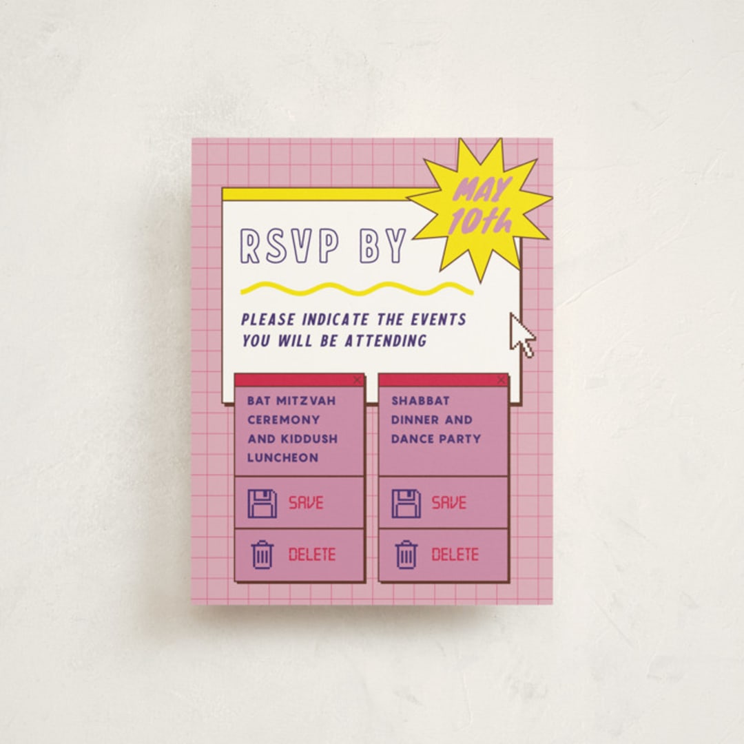 "Bitmap" - Mitzvah RSVP Cards in Strawberry by Jennifer Lew - Front