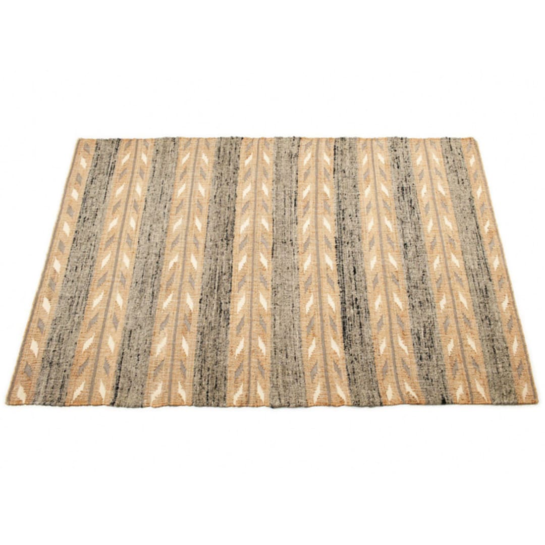 "Uneven Arrows Handwoven Jute Cotton Wool Blend Earthy Rug" - Area Rugs in beige by Anjali Purohit