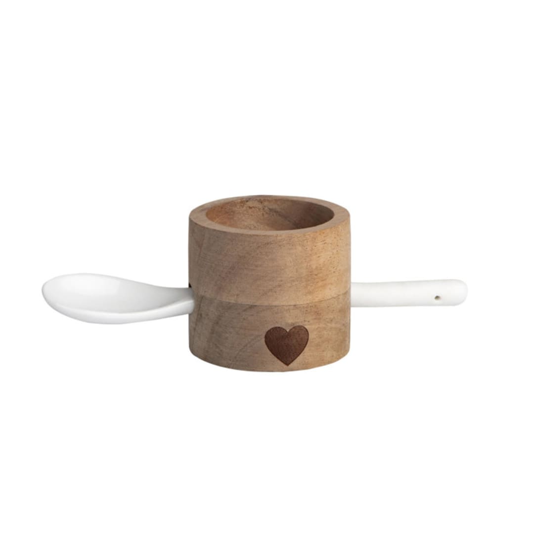 "Egg Cup Set - Acacia Wood and Porcelain" - Serving Accessories in white by Räder Designs