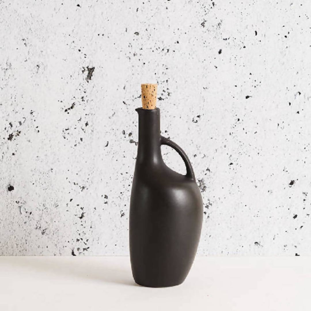 "Canard Stoneware Olive Oil Bottle - 34oz Handmade Ceramic Dispenser" - Serving Accessories in black by Powered By People