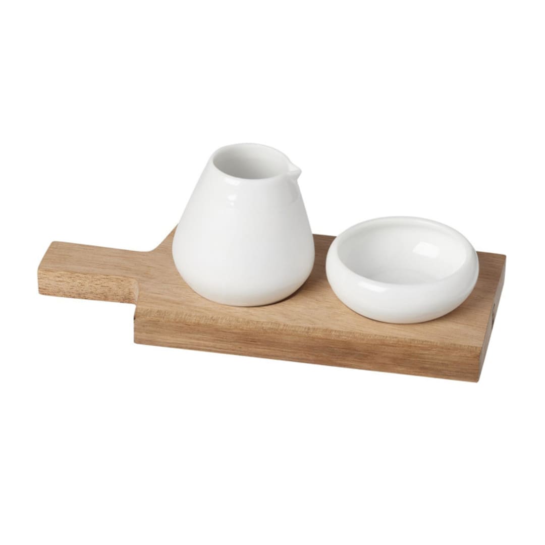 "Oil and Salt Pots with Acacia Wood Tray" - Serving Accessories in white by Blomus Team