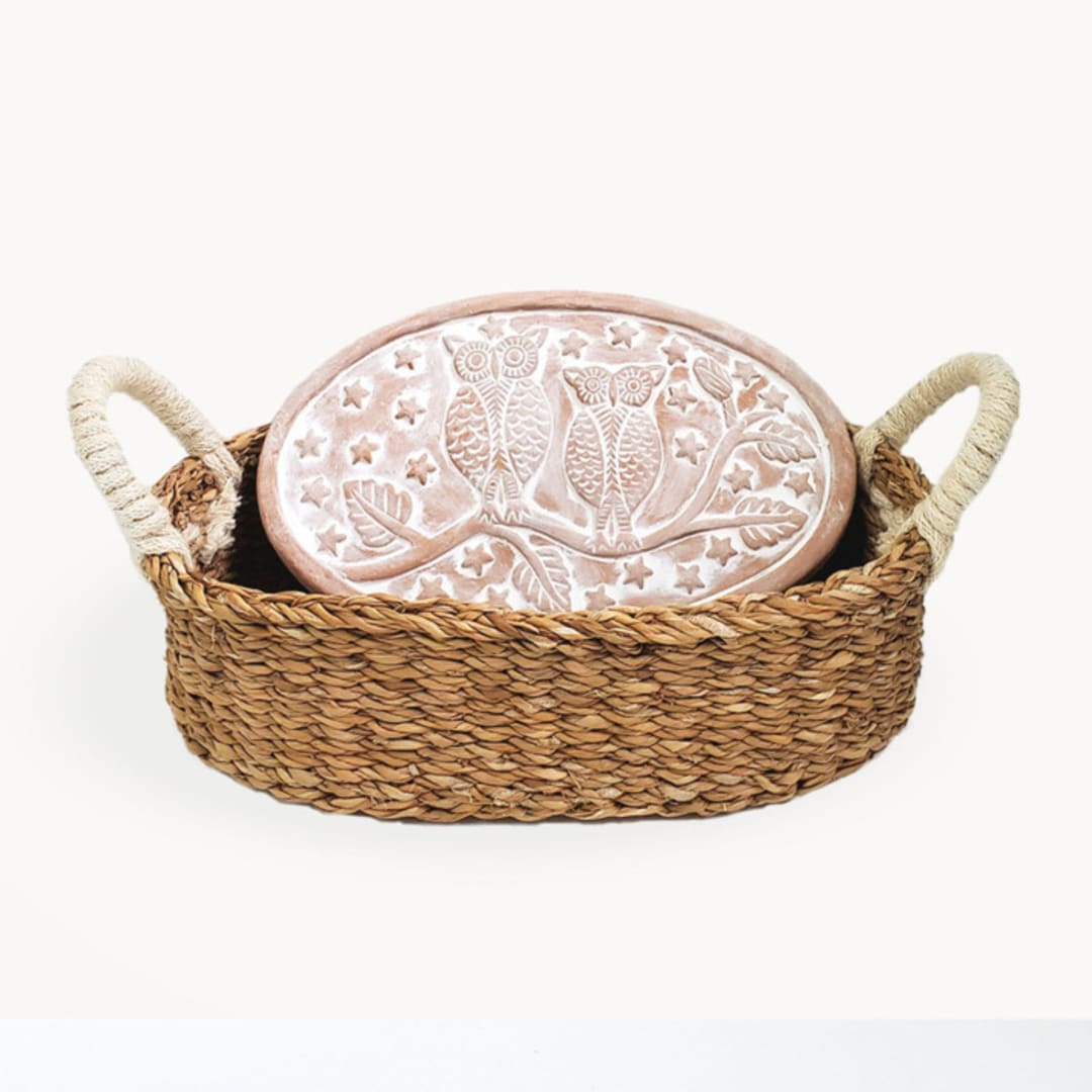 "Handmade Bread Warmer & Wicker Basket - Owl Oval" - Serving Accessories in natural by KORISSA