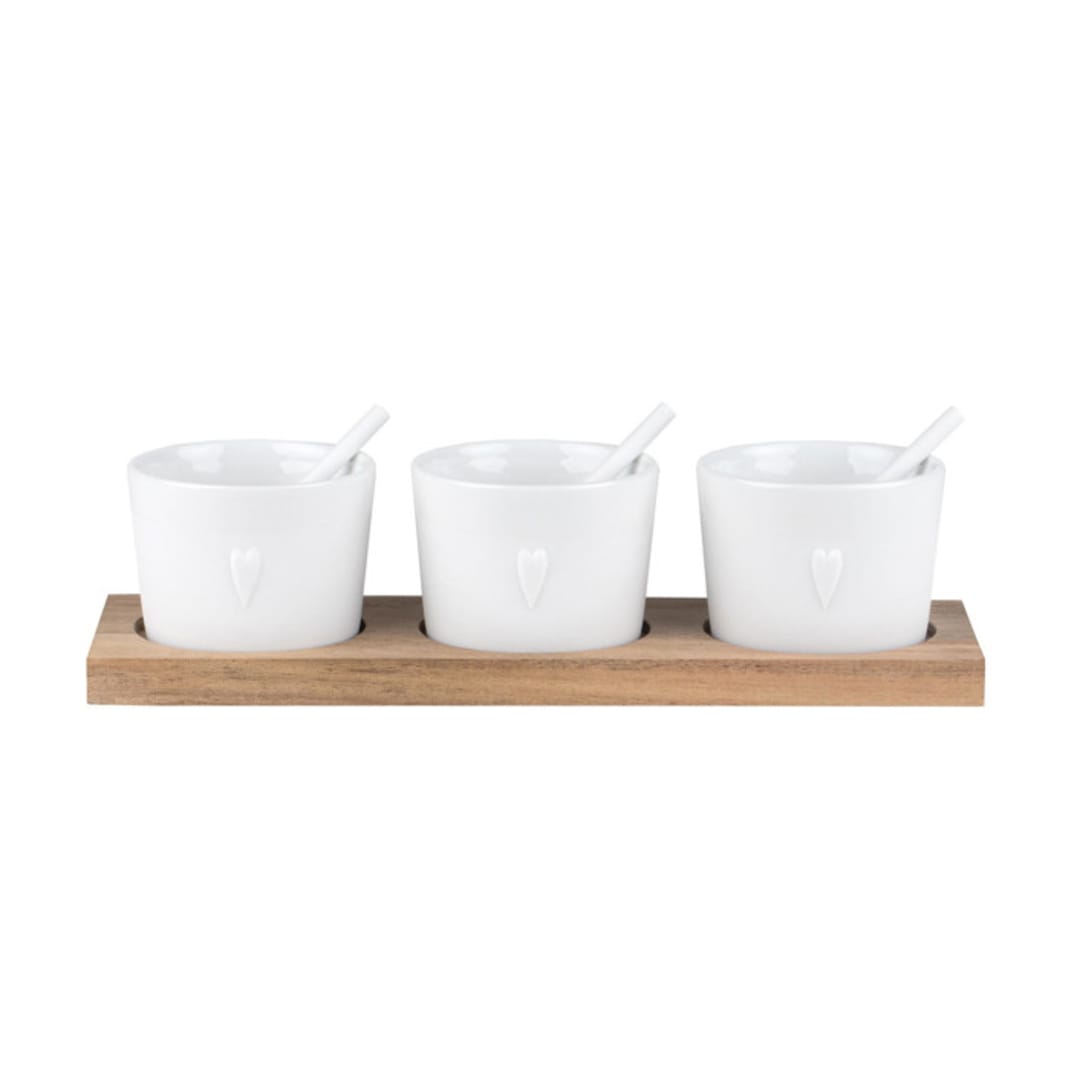 "Bon Appetit Small Serving Pots with Acacia Wood Tray" - Serving Accessories in white by Räder Designs