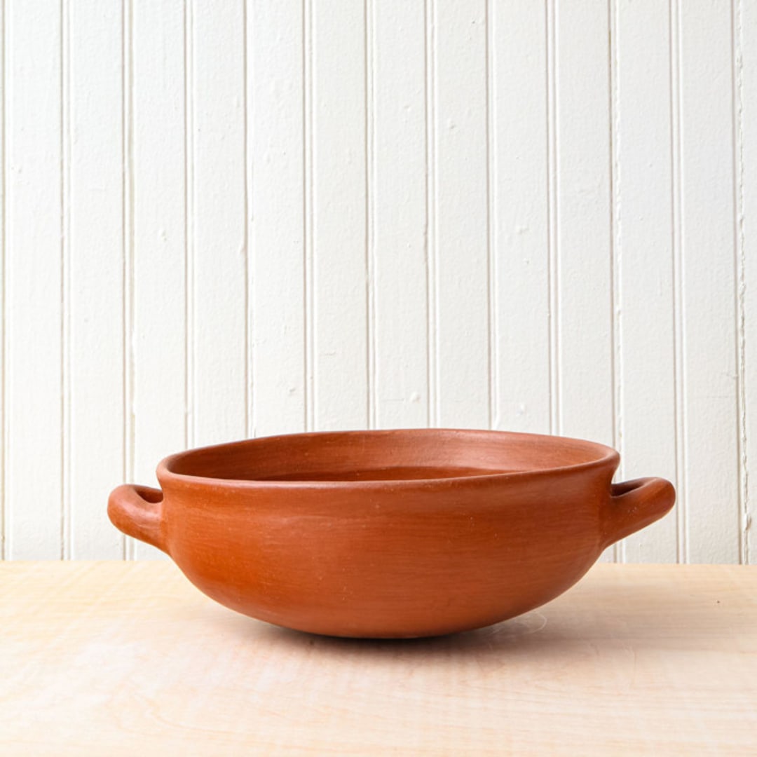 Large Red Clay Serving Bowl with Open Handles