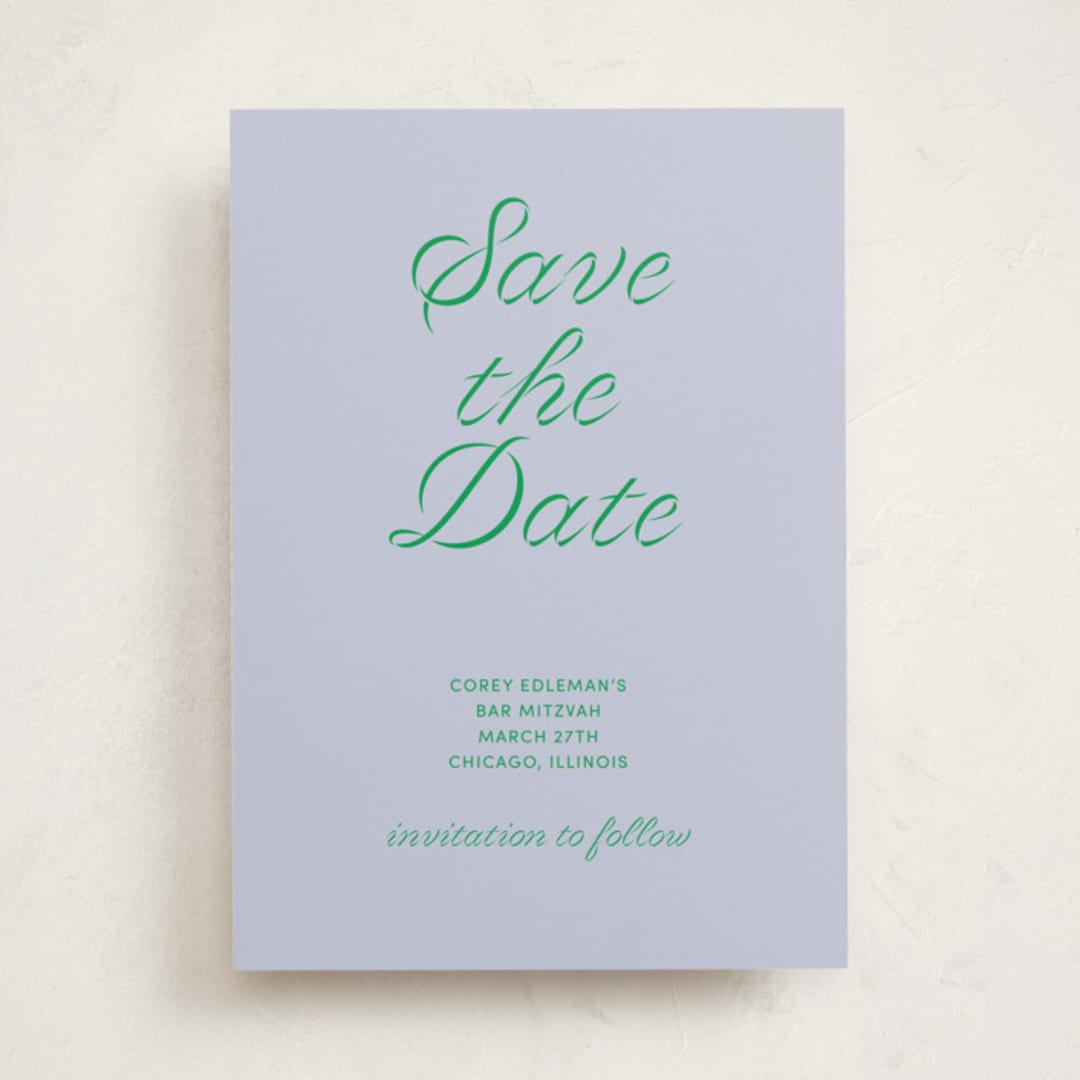 "Torah Tribute" - Bar and Bat Mitzvah Save The Date in Verdant by Inkblot Design - Front